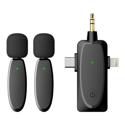 

One by Two 3 in 1 Mini Wireless Lavalier Microphones for iPhone / Android / Camera with Noise Reduction Function