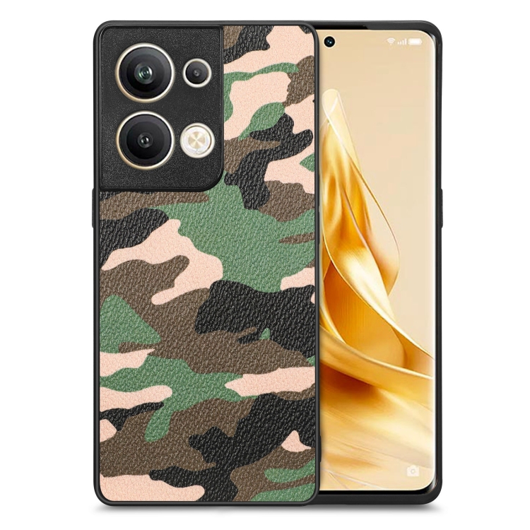 

For OPPO Reno9 Pro+ Camouflage Leather Back Cover Phone Case(Green)