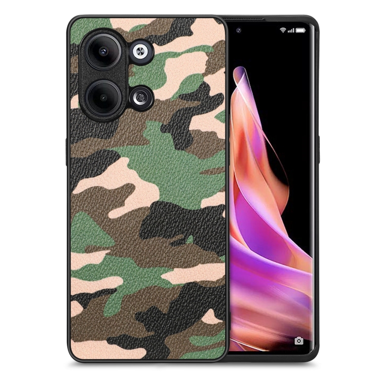 

For OPPO Reno9 Camouflage Leather Back Cover Phone Case(Green)