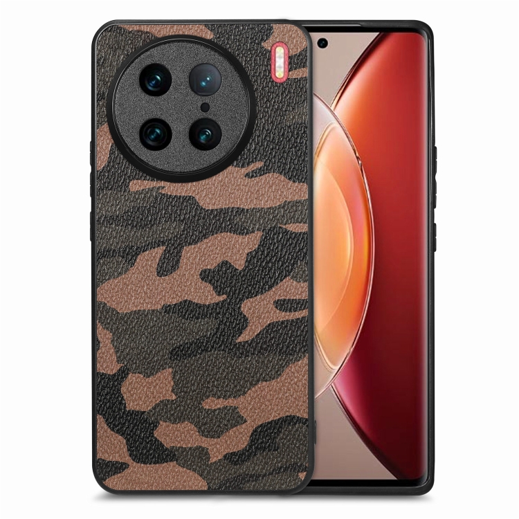 

For vivo X90 Pro Camouflage Leather Back Cover Phone Case(Brown)
