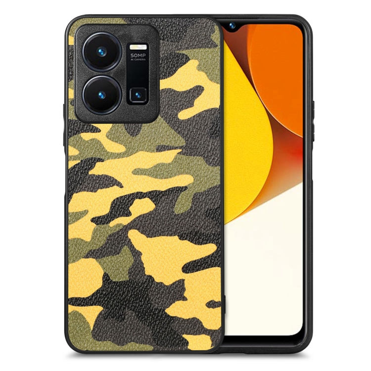 

For vivo Y35 Camouflage Leather Back Cover Phone Case(Yellow)