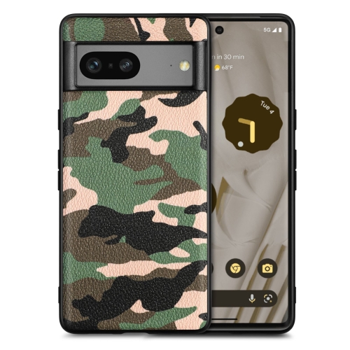 

For Google Pixel 7A Camouflage Leather Back Cover Phone Case(Green)