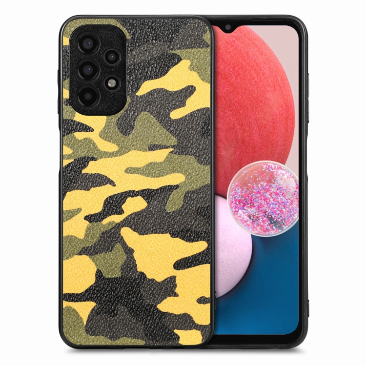 

For Samsung Galaxy A13 4G Camouflage Leather Back Cover Phone Case(Yellow)