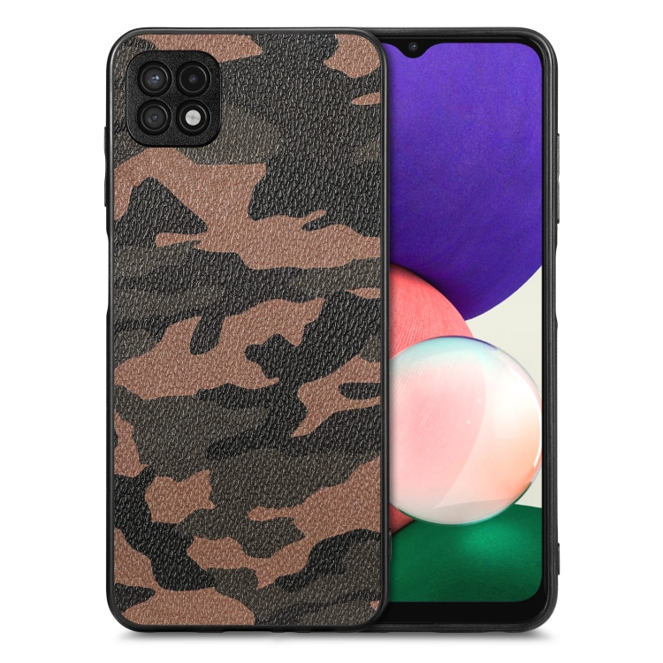 

For Samsung Galaxy A22 5G Camouflage Leather Back Cover Phone Case(Brown)