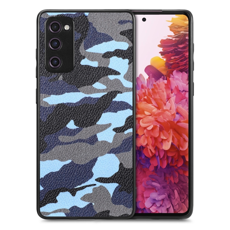 

For Samsung Galaxy S20 FE Camouflage Leather Back Cover Phone Case(Blue)