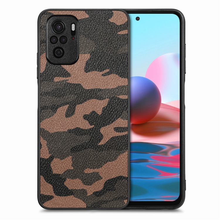 

For Redmi Note 10 Camouflage Leather Back Cover Phone Case(Brown)