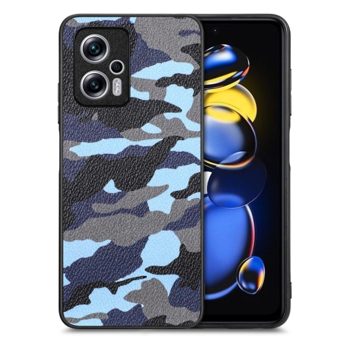 

For Redmi Note 11T Pro 5G Camouflage Leather Back Cover Phone Case(Blue)