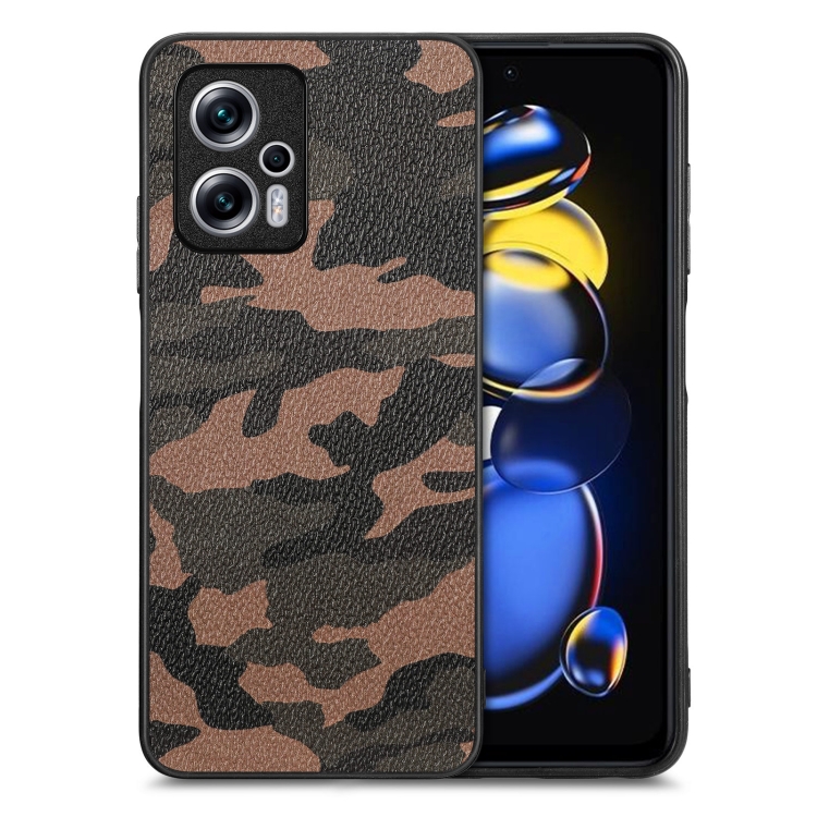

For Redmi Note 11T Pro 5G Camouflage Leather Back Cover Phone Case(Brown)
