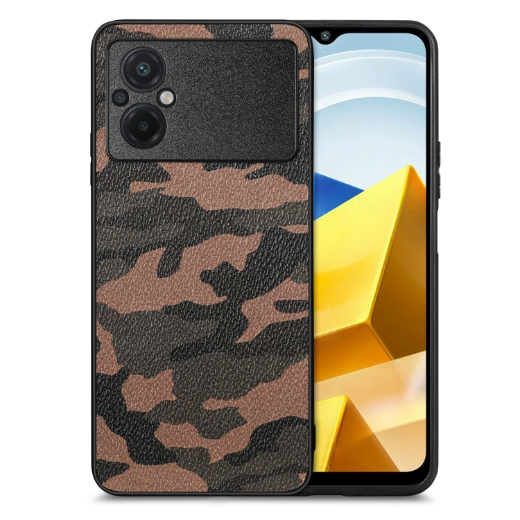 

For Xiaomi POCO M5 4G Camouflage Leather Back Cover Phone Case(Brown)
