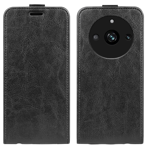 

For Realme 11 Pro R64 Texture Vertical Flip Leather Phone Case(Black)