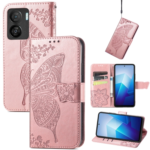 

For vivo iQOO Z7 Butterfly Love Flower Embossed Leather Phone Case(Rose Gold)