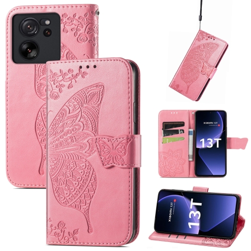 

For Xiaomi 13T Butterfly Love Flower Embossed Leather Phone Case(Pink)