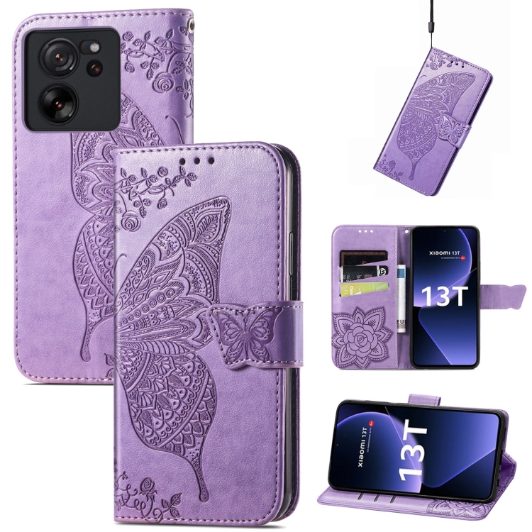 

For Xiaomi 13T Butterfly Love Flower Embossed Leather Phone Case(Lavender)