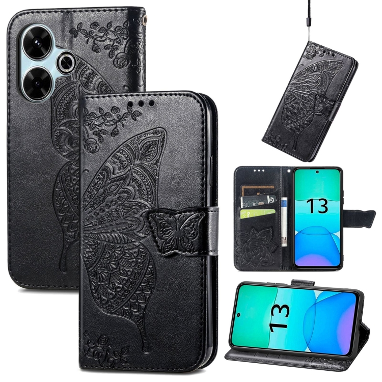 

For Xiaomi Redmi 13 4G Butterfly Love Flower Embossed Leather Phone Case(Black)