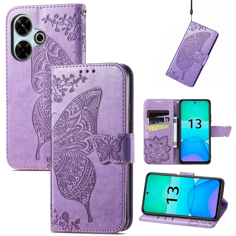 

For Xiaomi Redmi 13 4G Butterfly Love Flower Embossed Leather Phone Case(Lavender)