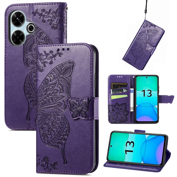 

For Xiaomi Redmi 13 4G Butterfly Love Flower Embossed Leather Phone Case(Purple)