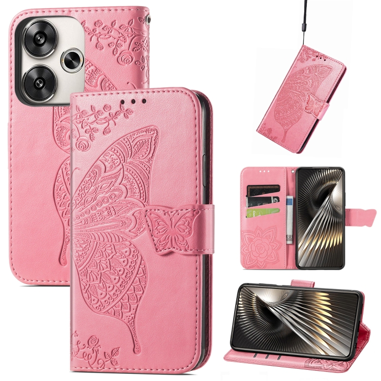 

For Xiaomi Redmi Turbo 3 5G Butterfly Love Flower Embossed Leather Phone Case(Pink)