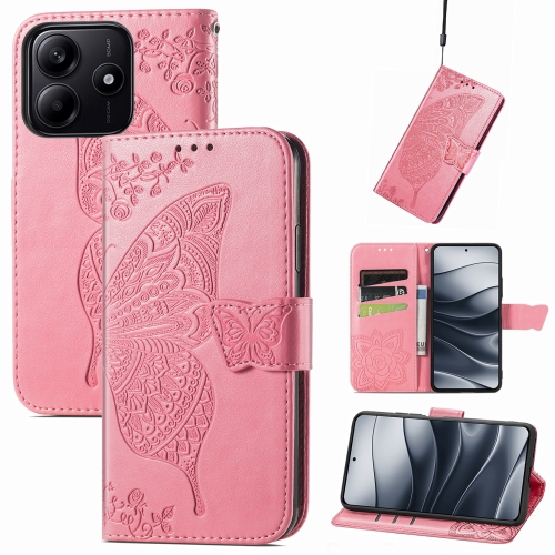 

For Xiaomi Redmi Note 14 5G Butterfly Love Flower Embossed Leather Phone Case(Pink)