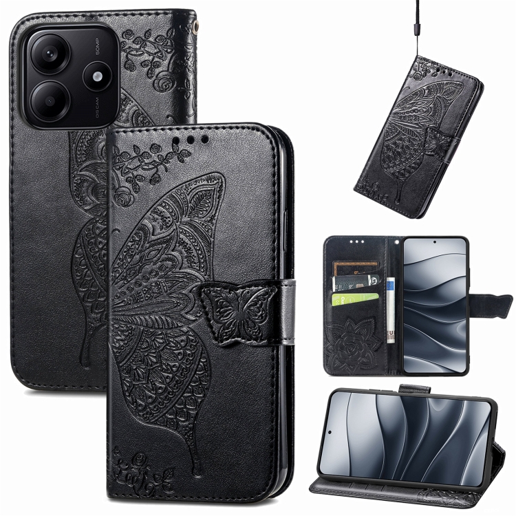 

For Xiaomi Redmi Note 14 5G Butterfly Love Flower Embossed Leather Phone Case(Black)