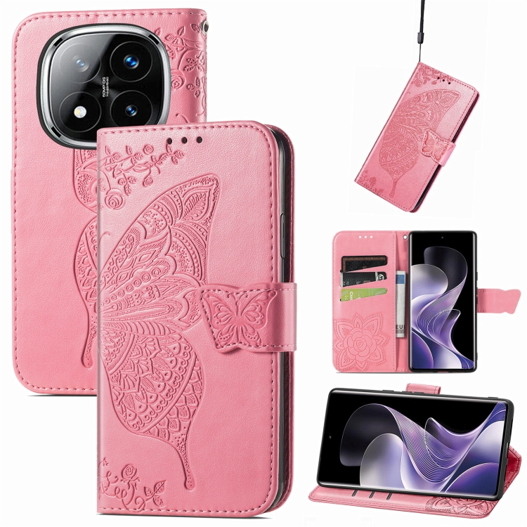 

For Xiaomi Redmi Note 14 Pro 5G Butterfly Love Flower Embossed Leather Phone Case(Pink)