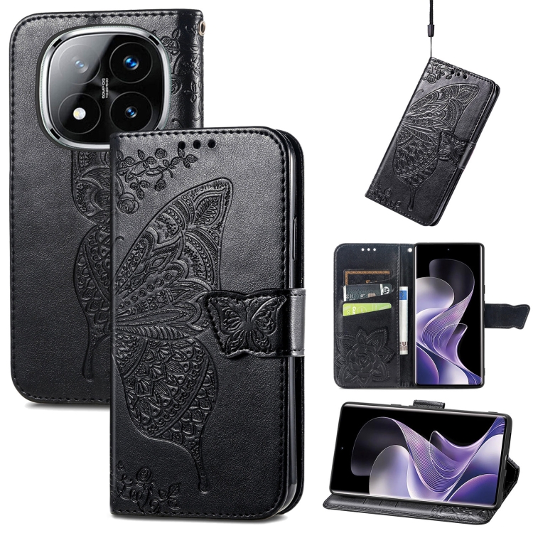 

For Xiaomi Redmi Note 14 Pro+ 5G Butterfly Love Flower Embossed Leather Phone Case(Black)