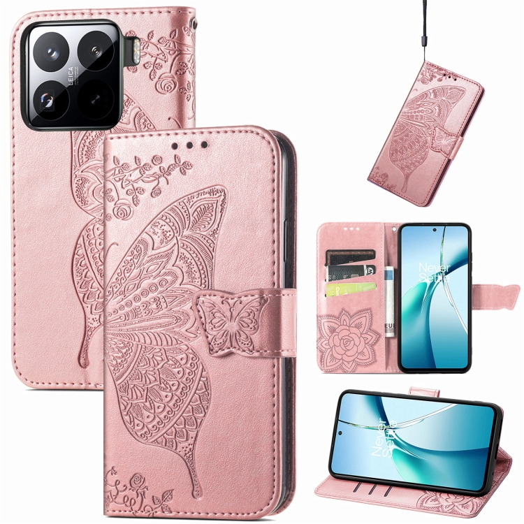 

For Xiaomi 15 Butterfly Love Flower Embossed Leather Phone Case(Rose Gold)