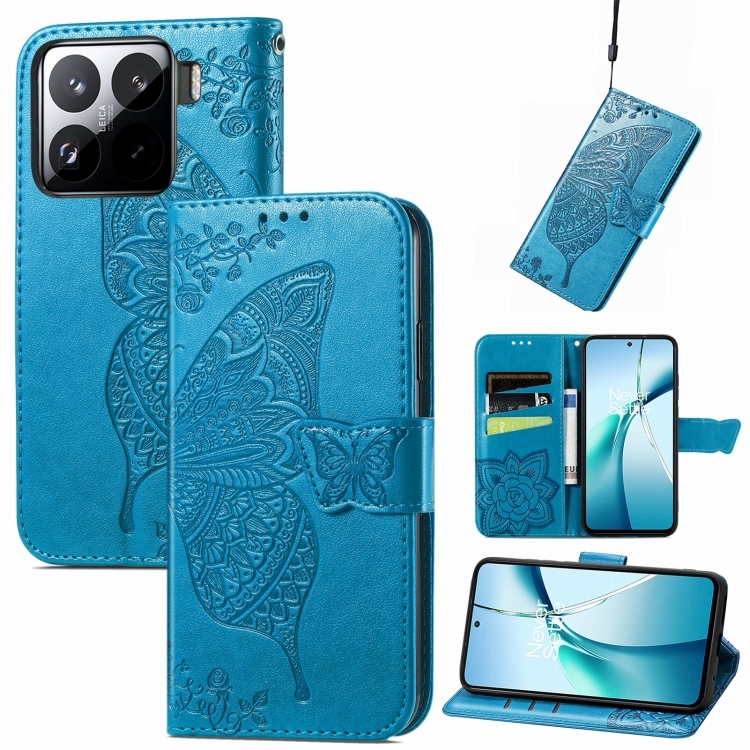 

For Xiaomi 15 Butterfly Love Flower Embossed Leather Phone Case(Blue)