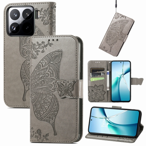 

For Xiaomi 15 Butterfly Love Flower Embossed Leather Phone Case(Gray)