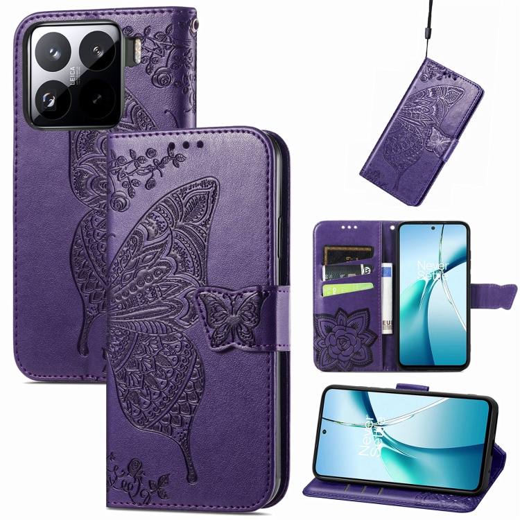 

For Xiaomi 15 Butterfly Love Flower Embossed Leather Phone Case(Purple)