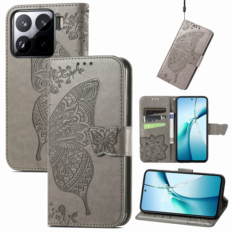 

For Xiaomi 15 Pro Butterfly Love Flower Embossed Leather Phone Case(Gray)