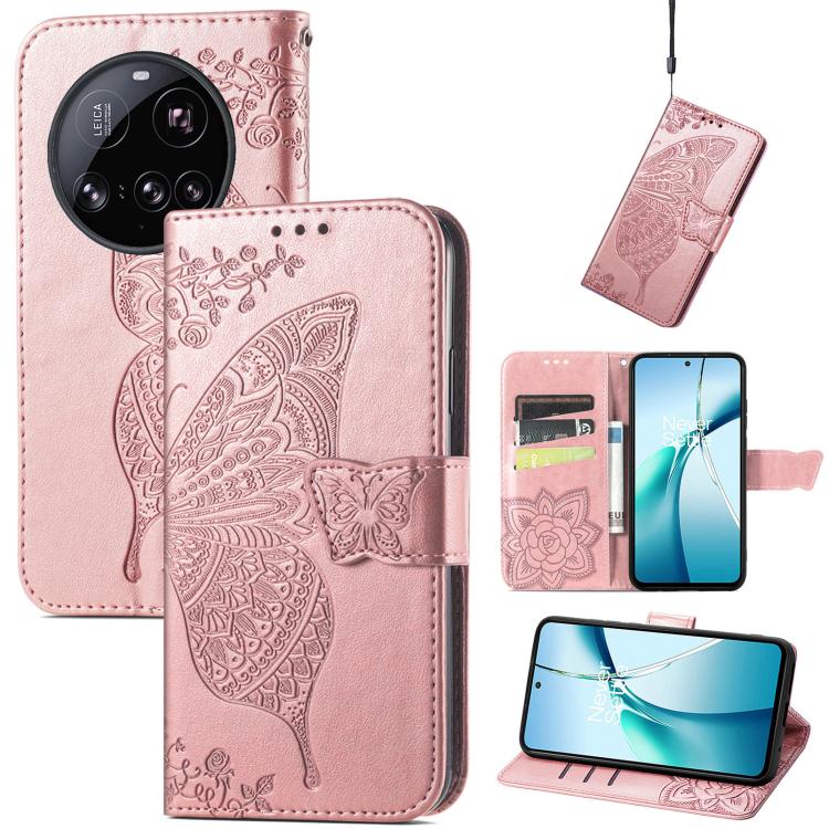 

For Xiaomi 15 Ultra Butterfly Love Flower Embossed Leather Phone Case(Rose Gold)