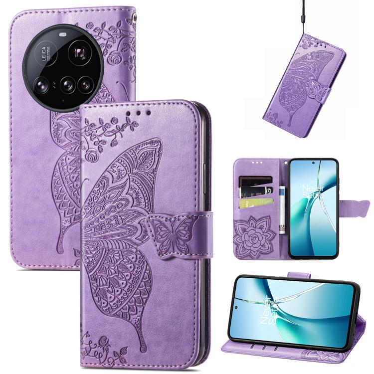 

For Xiaomi 15 Ultra Butterfly Love Flower Embossed Leather Phone Case(Lavender)
