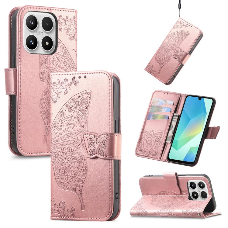 

For Xiaomi 17 Butterfly Love Flower Embossed Leather Phone Case(Rose Gold)