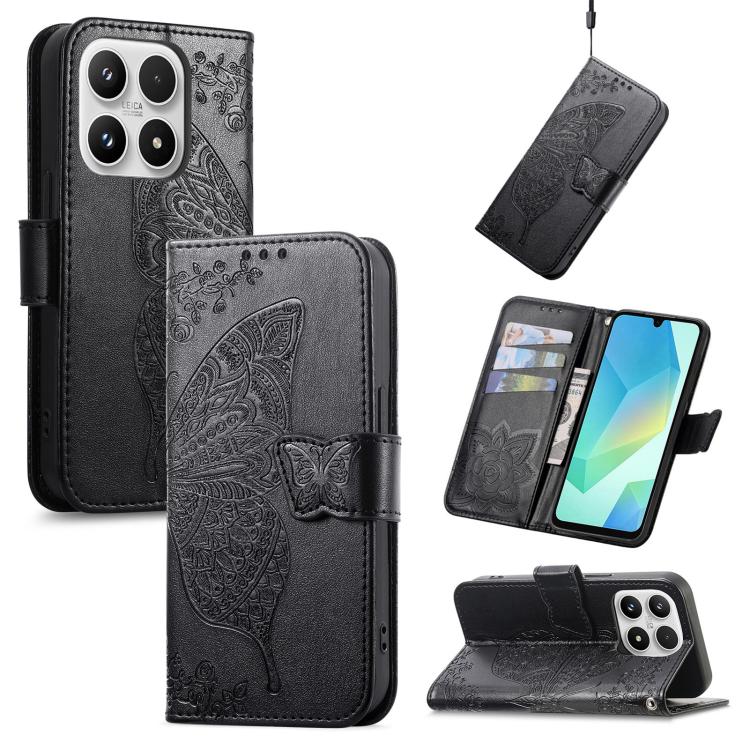 

For Xiaomi 17 Butterfly Love Flower Embossed Leather Phone Case(Black)