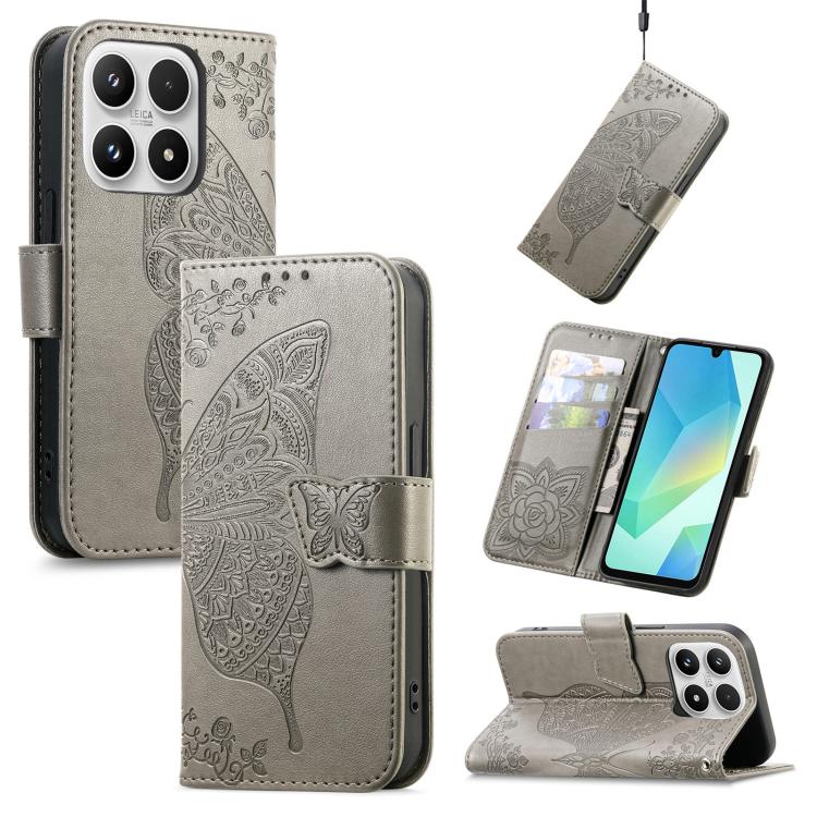 

For Xiaomi 17 Butterfly Love Flower Embossed Leather Phone Case(Gray)