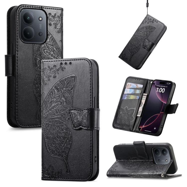 

For Redmi 15C 5G / 4G Glodal 171mm Butterfly Love Flower Embossed Leather Phone Case(Black)
