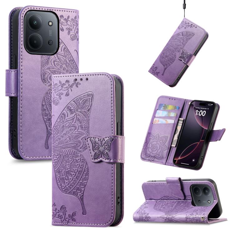 

For Redmi 15C 5G / 4G Glodal 171mm Butterfly Love Flower Embossed Leather Phone Case(Lavender)