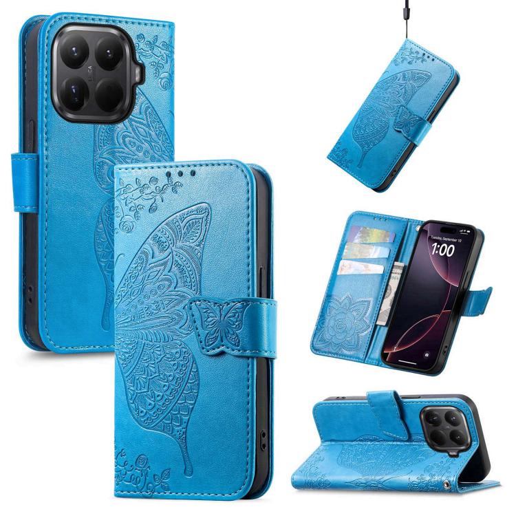 

For Xiaomi 15T Pro Butterfly Love Flower Embossed Leather Phone Case(Blue)