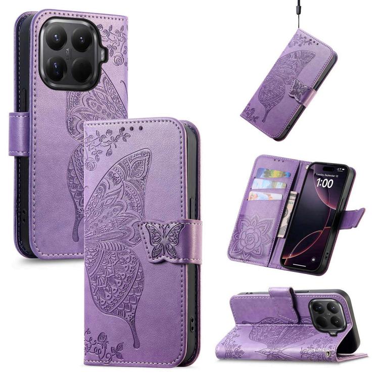 

For Xiaomi 15T Pro Butterfly Love Flower Embossed Leather Phone Case(Lavender)