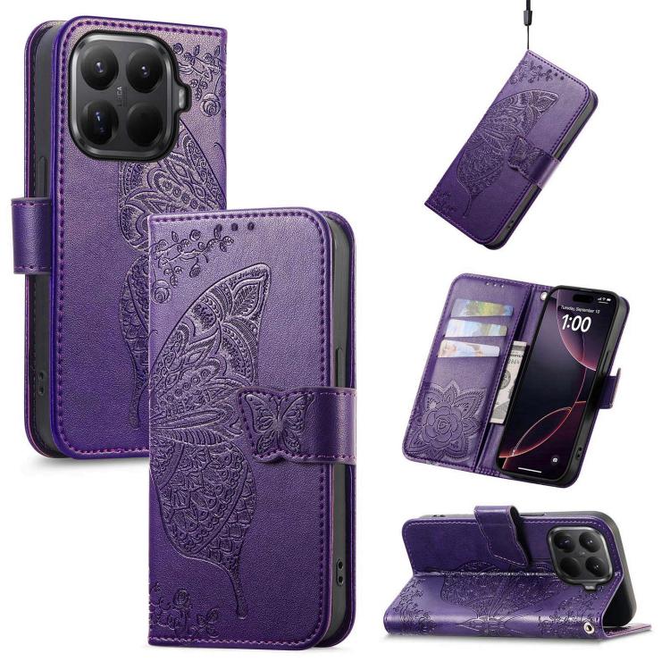 

For Xiaomi 15T Pro Butterfly Love Flower Embossed Leather Phone Case(Purple)