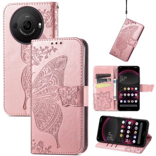 

For Sharp Aquos R8 Pro Butterfly Love Flower Embossed Leather Phone Case(Rose Gold)