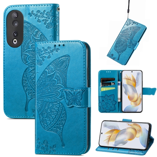 

For Honor X6A Butterfly Love Flower Embossed Leather Phone Case(Blue)