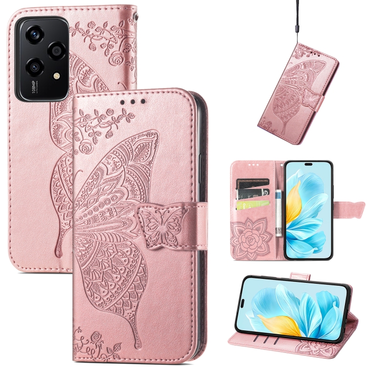 

For Honor 200 Lite Global Butterfly Love Flower Embossed Leather Phone Case(Rose Gold)
