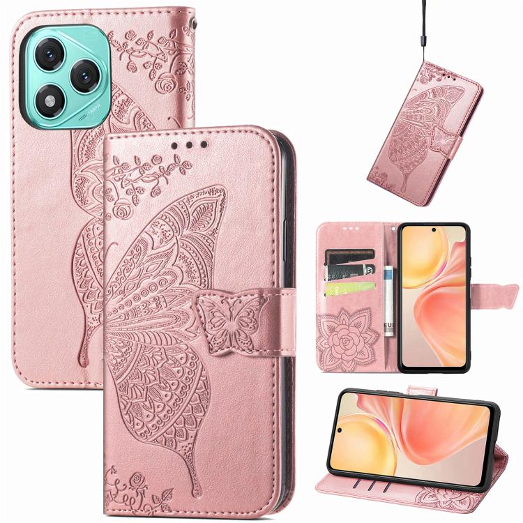 

For Honor 400 Lite Butterfly Love Flower Embossed Leather Phone Case(Rose Gold)