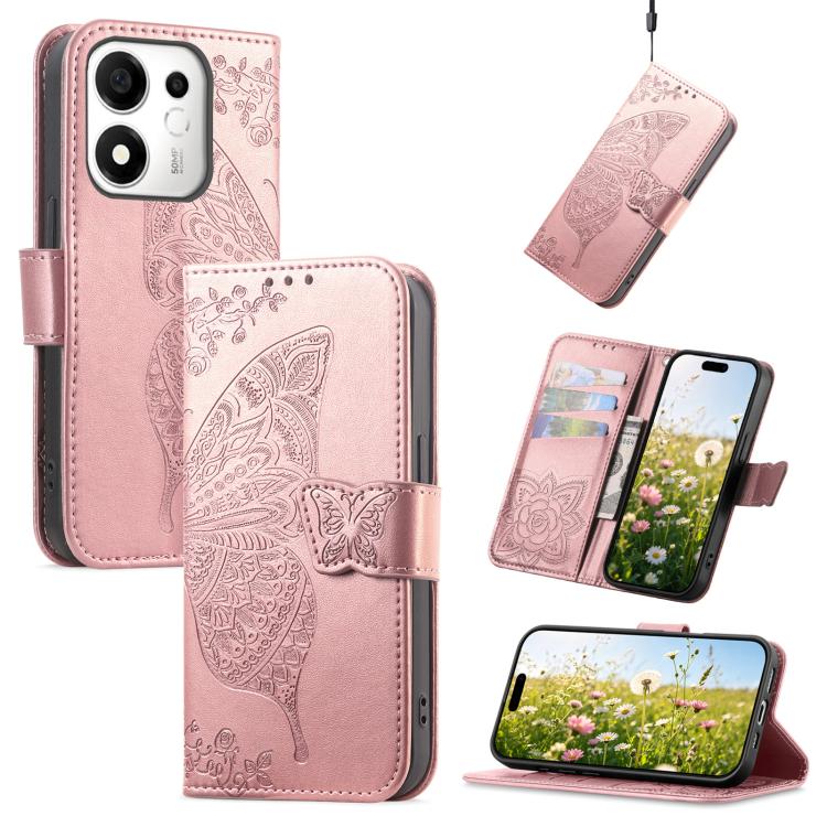 For Honor 600 Smart 5G Butterfly Love Flower Embossed Leather Phone Case(Rose Gold)