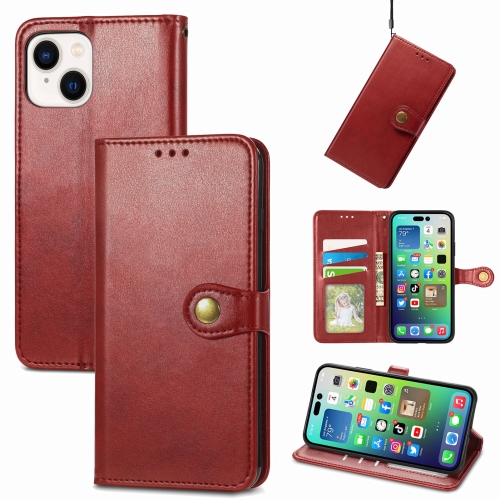

For iPhone 15 Plus Retro Solid Color Buckle Leather Phone Case(Red)