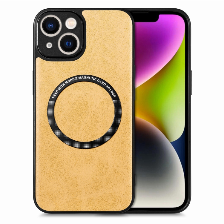 

For iPhone 14 Solid Color Leather Skin Back Cover Phone Case(Yellow)