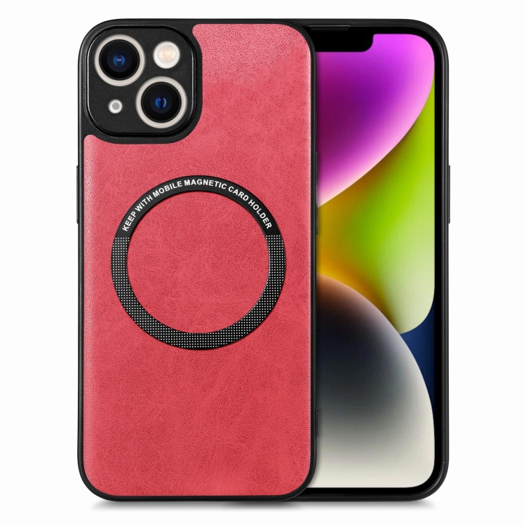 

For iPhone 14 Plus Solid Color Leather Skin Back Cover Magsafe Phone Case(Red)