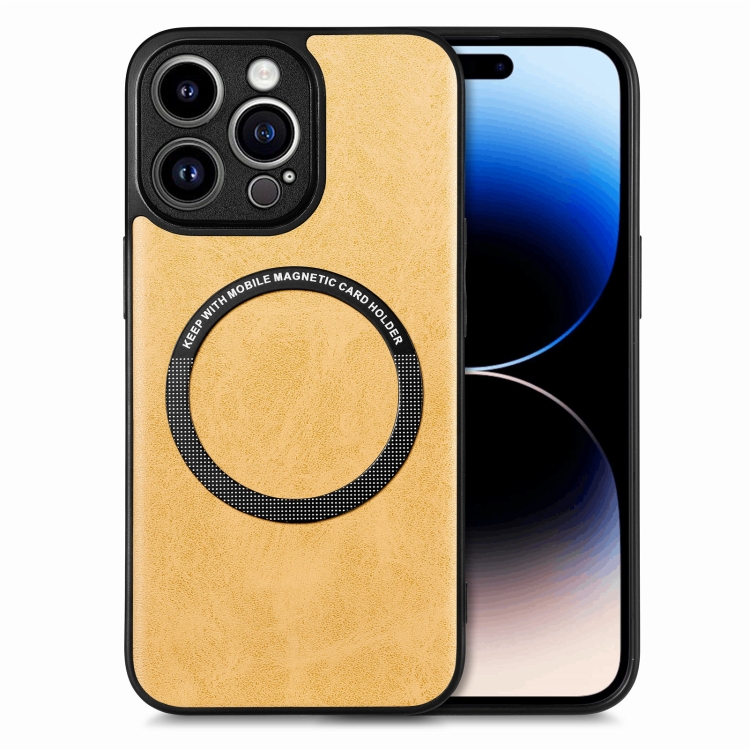 

For iPhone 14 Pro Max Solid Color Leather Skin Back Cover Phone Case(Yellow)