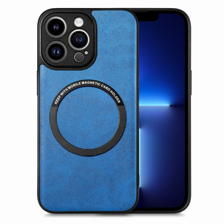 

For iPhone 13 Pro Solid Color Leather Skin Back Cover Phone Case(Blue)